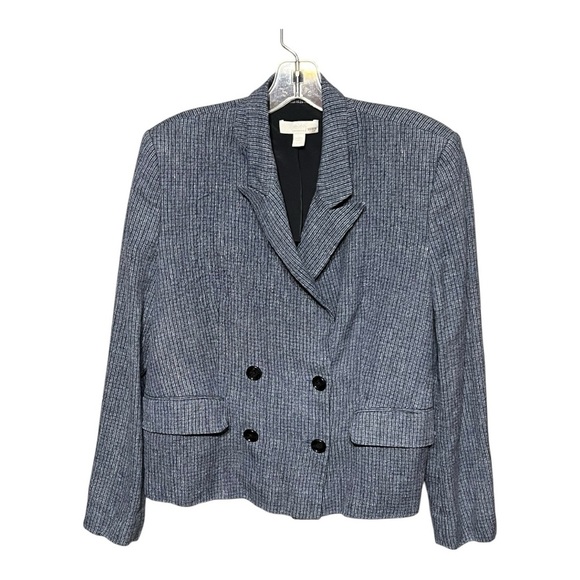BOSS HUGO BOSS Joia Blazer Check Plaid Double Breasted Boxy Blue Linen Denim 10 - Picture 3 of 12